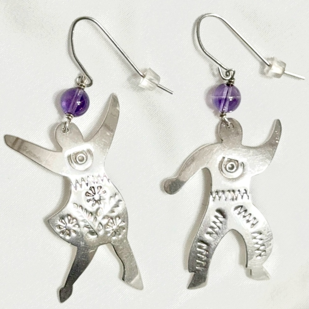 Sassi La Muth Sterling Dangle Earrings – Amethyst –‎ Vintage 1.75"